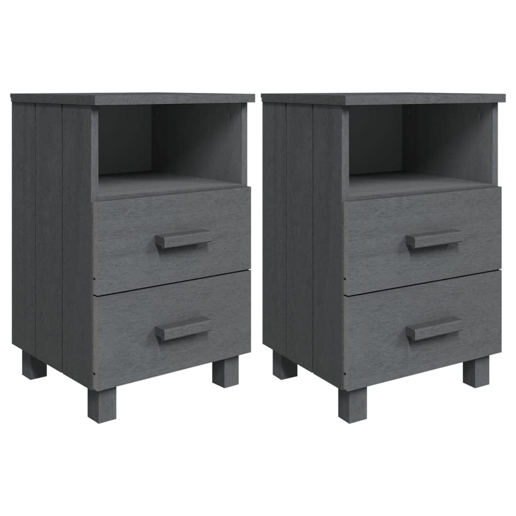 Bedside Cabinets HAMAR 2 pcs Dark Gray 15.7x13.8”x24.4” Solid Wood
