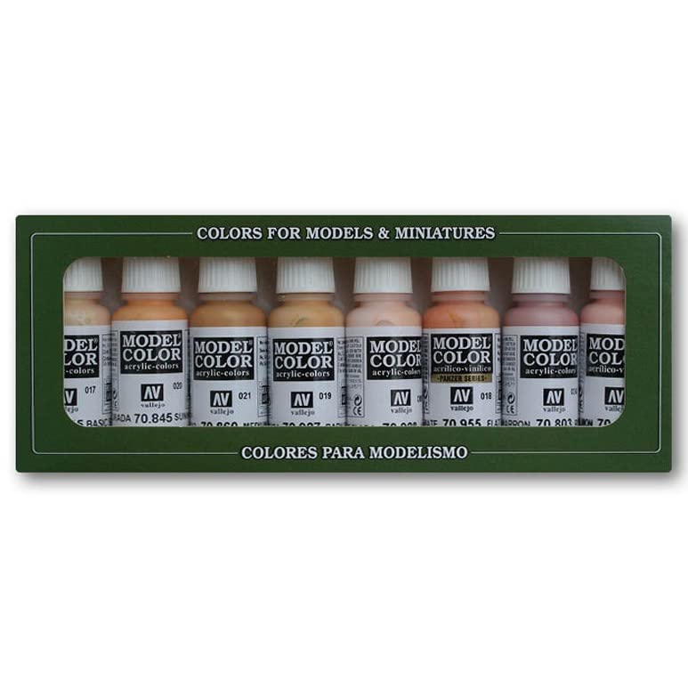 Vallejo Acrylicos VJP70124 Face & Skin Tones Model Color Paint Set - Pack of 8