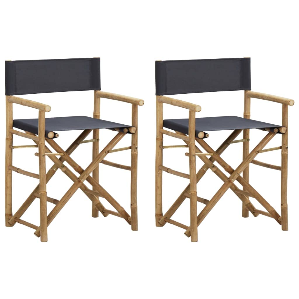 vidaXL Folding Directors Chairs 2 pcs Dark Gray Bamboo and Fabric