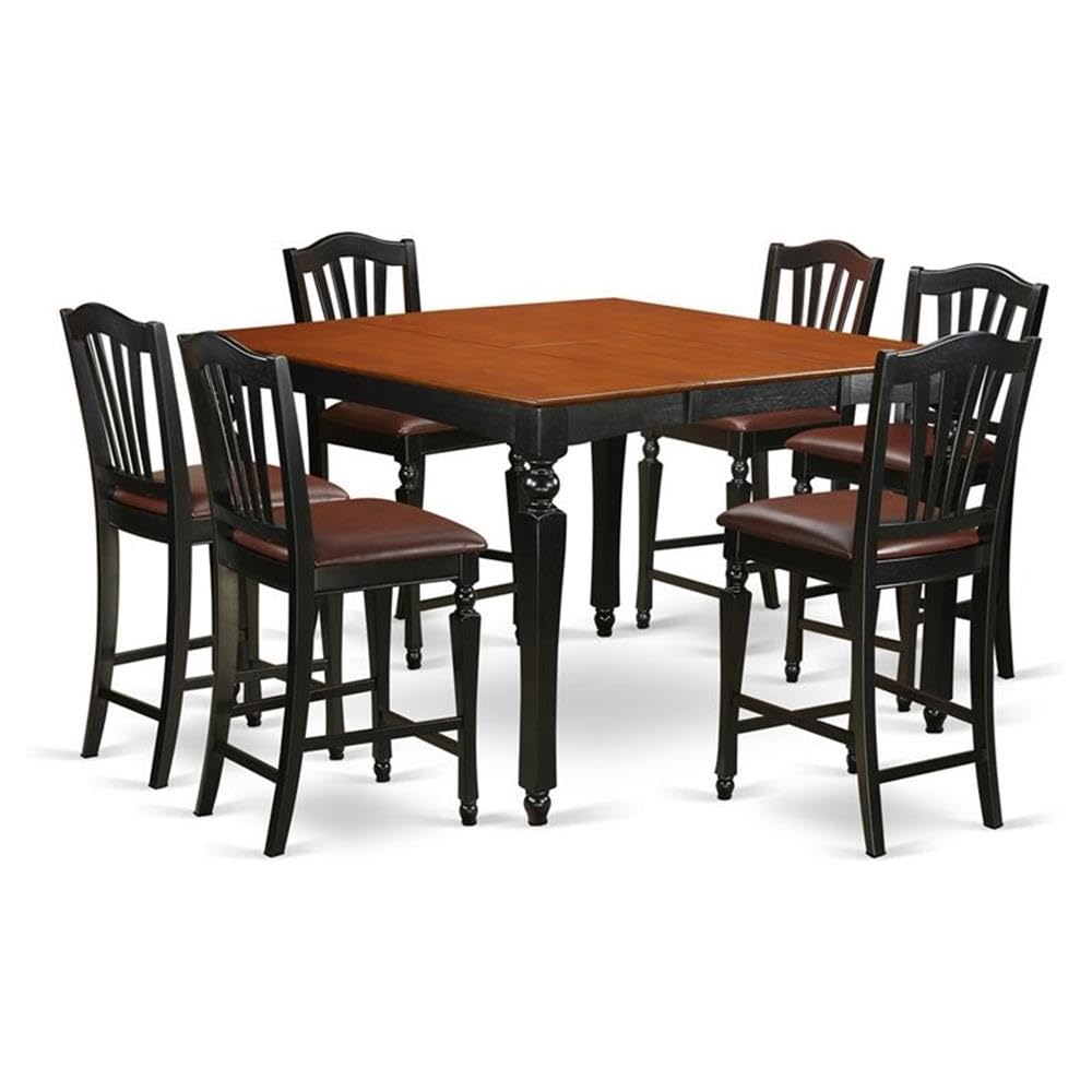 CHEL7-BLK-LC 7 Pc counter height set- Square Counter height Table and 6 Kitchen counter Chairs