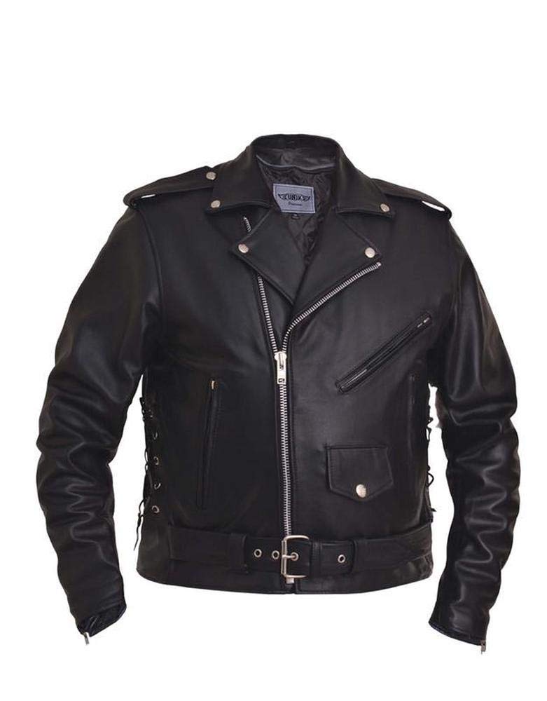 Mens Traditional Premium Motorcycle Jacket with Side Laces,Black,Size - 56