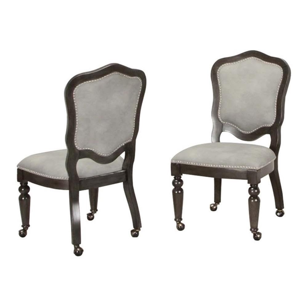 Sunset Trading Vegas Gaming and Dining Chair | Distressed Gray Wood | Nailheads | Casters | Set of 2