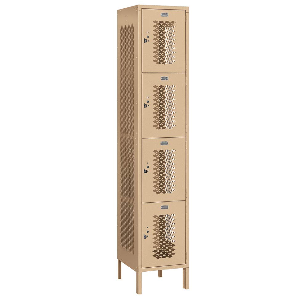 15 Wide Four Tier Vented Metal Locker - 1 Wide - 6 Feet High - 18 Inches Deep - Tan - Assembled