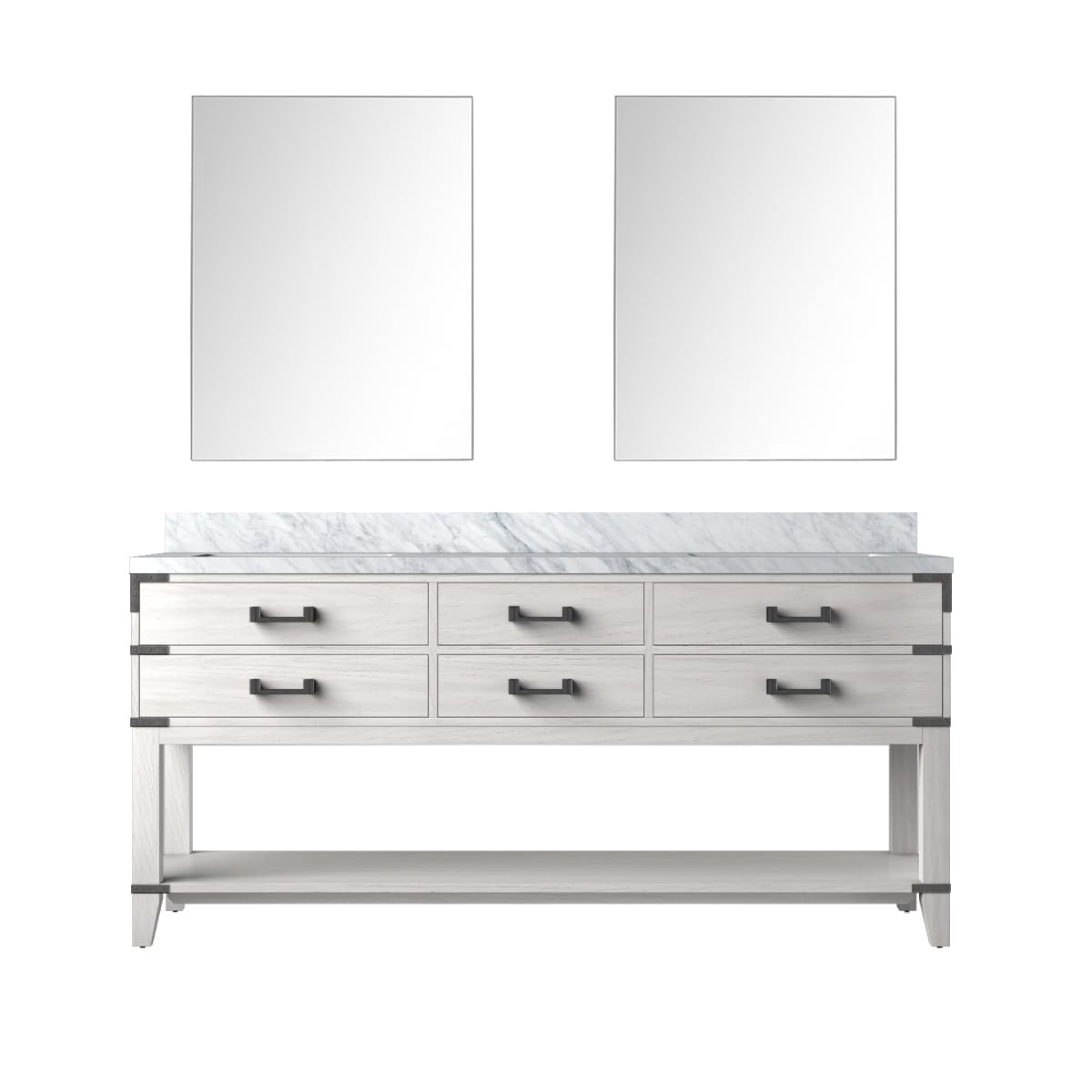 Norwalk 72 in W x 22 in D White Oak Double Bath Vanity, Carrara Marble Top, and 34 in Mirrors