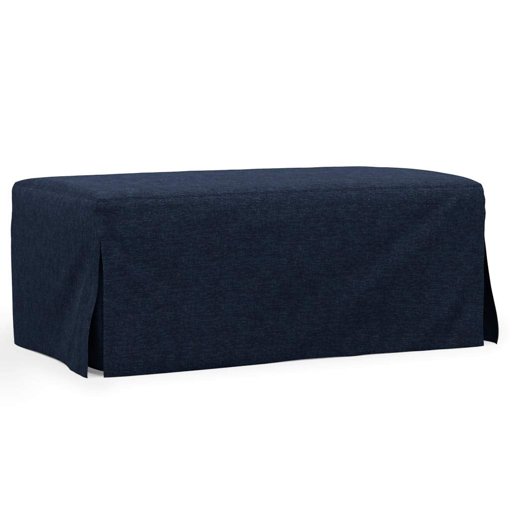 Sunset Trading Newport Slipcovered 44 Wide Ottoman | Stain Resistant Performance Fabric | Navy Blue"