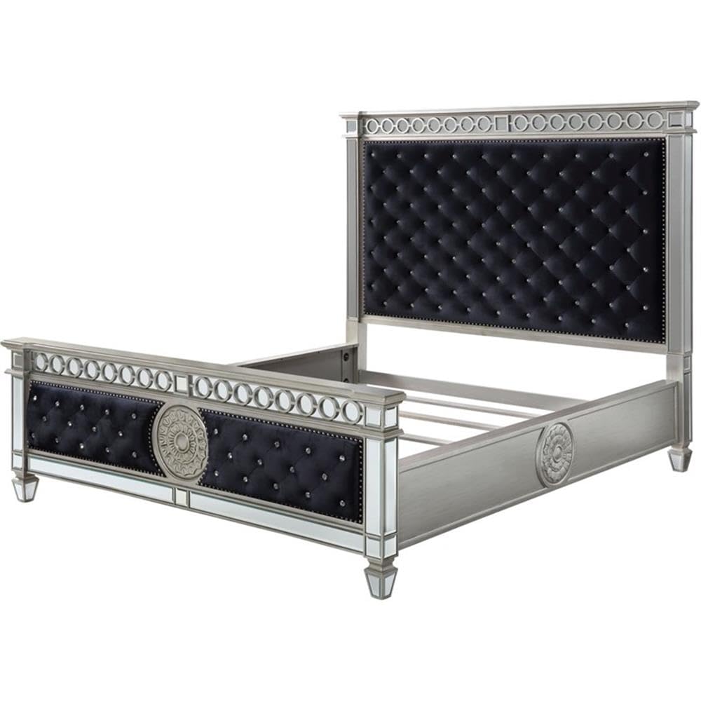 Queen Bed , Black Velvet & Mirrored