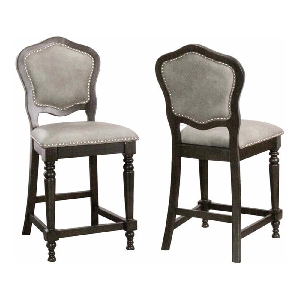 Sunset Trading Vegas Upholstered Barstools with Backs | Counter Height Dining Chairs | Distressed Gray Wood | Nailheads | Set of 2