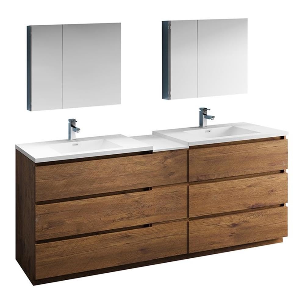 Fresca Lazzaro 84 Rosewood Free Standing Double Sink Modern Bathroom Vanity W/Medicine Cabinet - Faucet Sold Separately