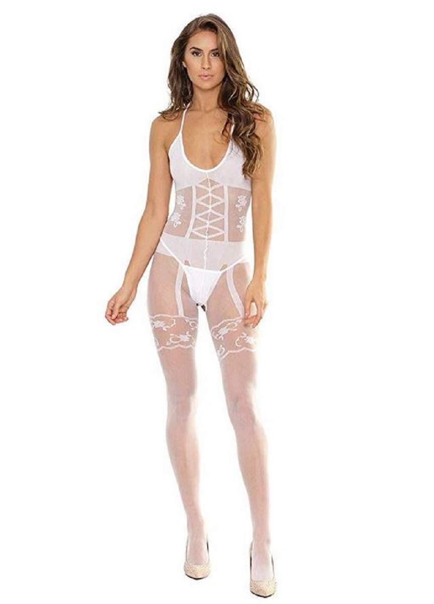 Coquette Faux Lace Up Crotchless Body Stocking