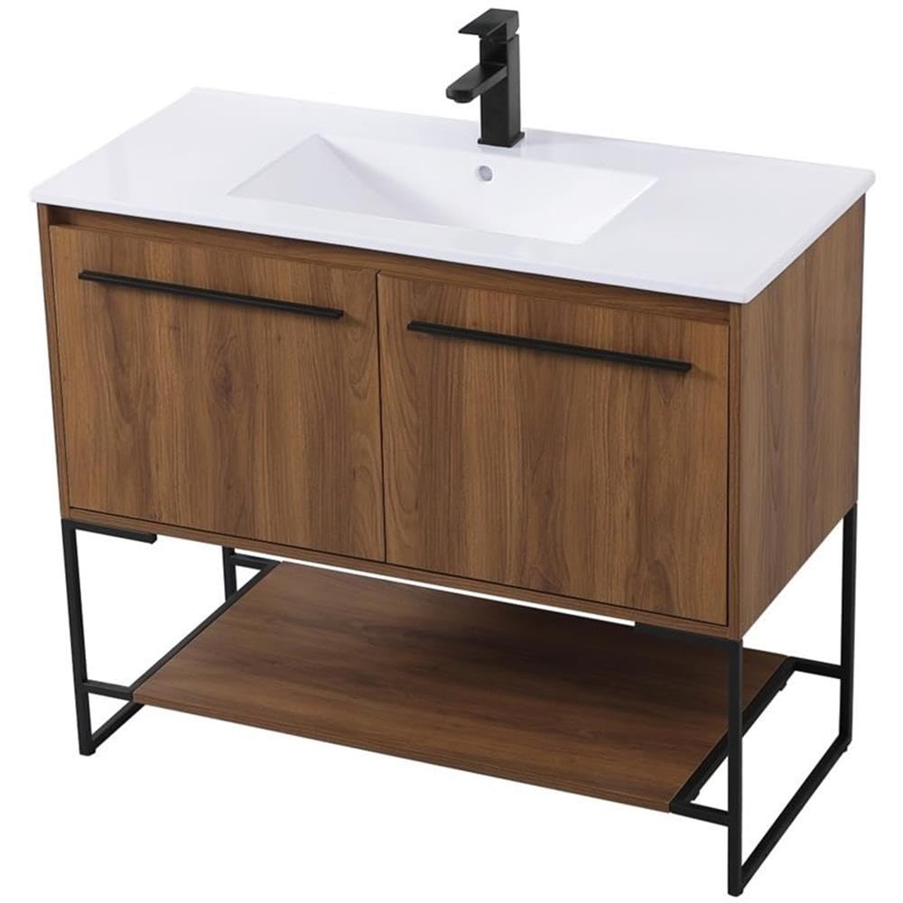 Elegant Decor Gerard 40 Single Porcelain Top Bathroom Vanity In Walnut Brown