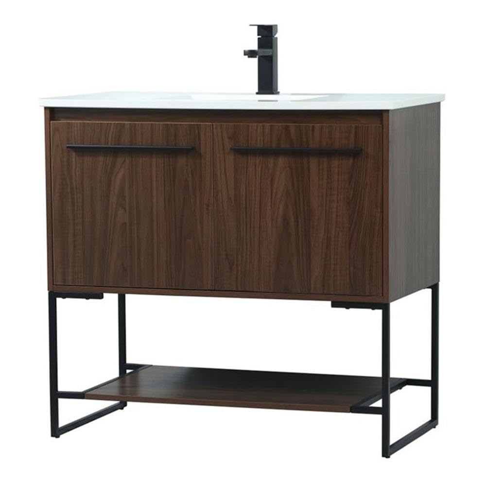 Elegant Decor Sloane 36 Mdf And Steel Single Bathroom Vanity In Walnut