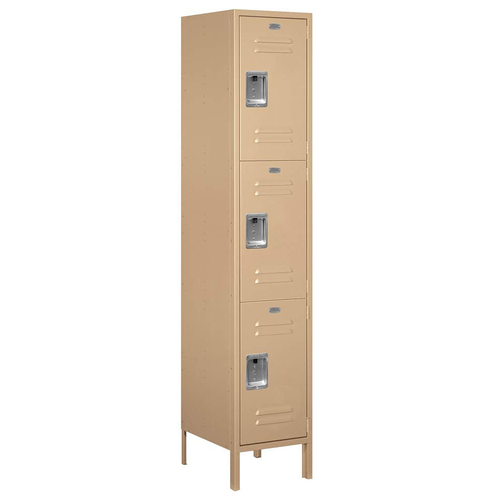 18 Wide Triple Tier Standard Metal Locker - 1 Wide - 6 Feet High - 18 Inches Deep - Tan - Assembled