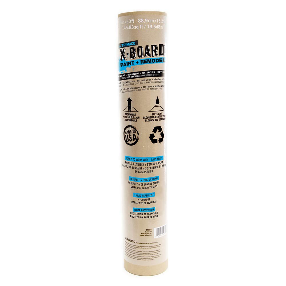 Trimaco X-Board Paint & Remodel, Lightweight Breathable Surface Protector, 1 Roll, 35-Inch X 50-Feet, Brown
