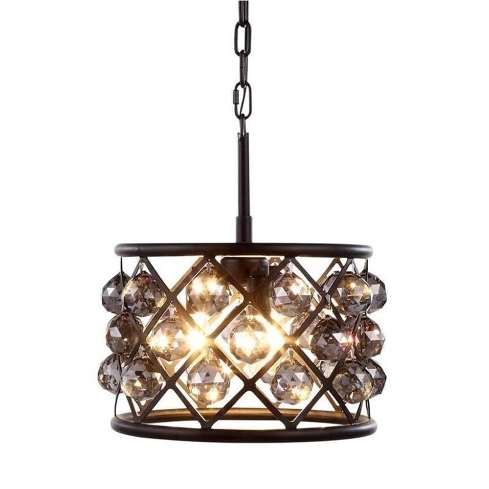 Madison 3 light Matte Black Pendant Silver Shade (Grey) Royal Cut Crystal