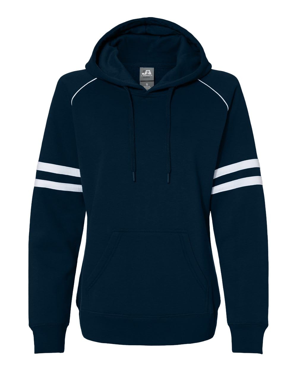 J. America Womens Varsity Fleece Piped Hooded Sweatshirt - Navy, S
