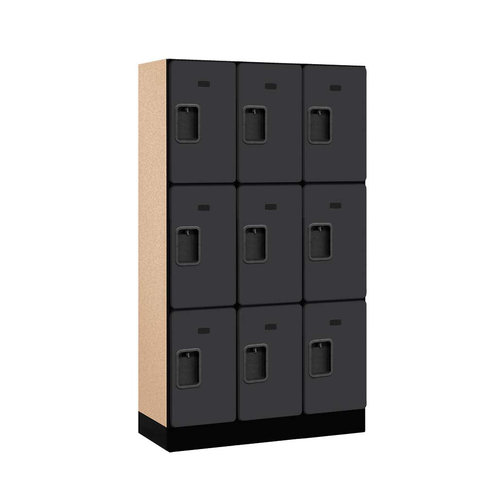 12 Wide Triple Tier Designer Wood Locker - 3 Wide - 5 Feet High - 15 Inches Deep - Black