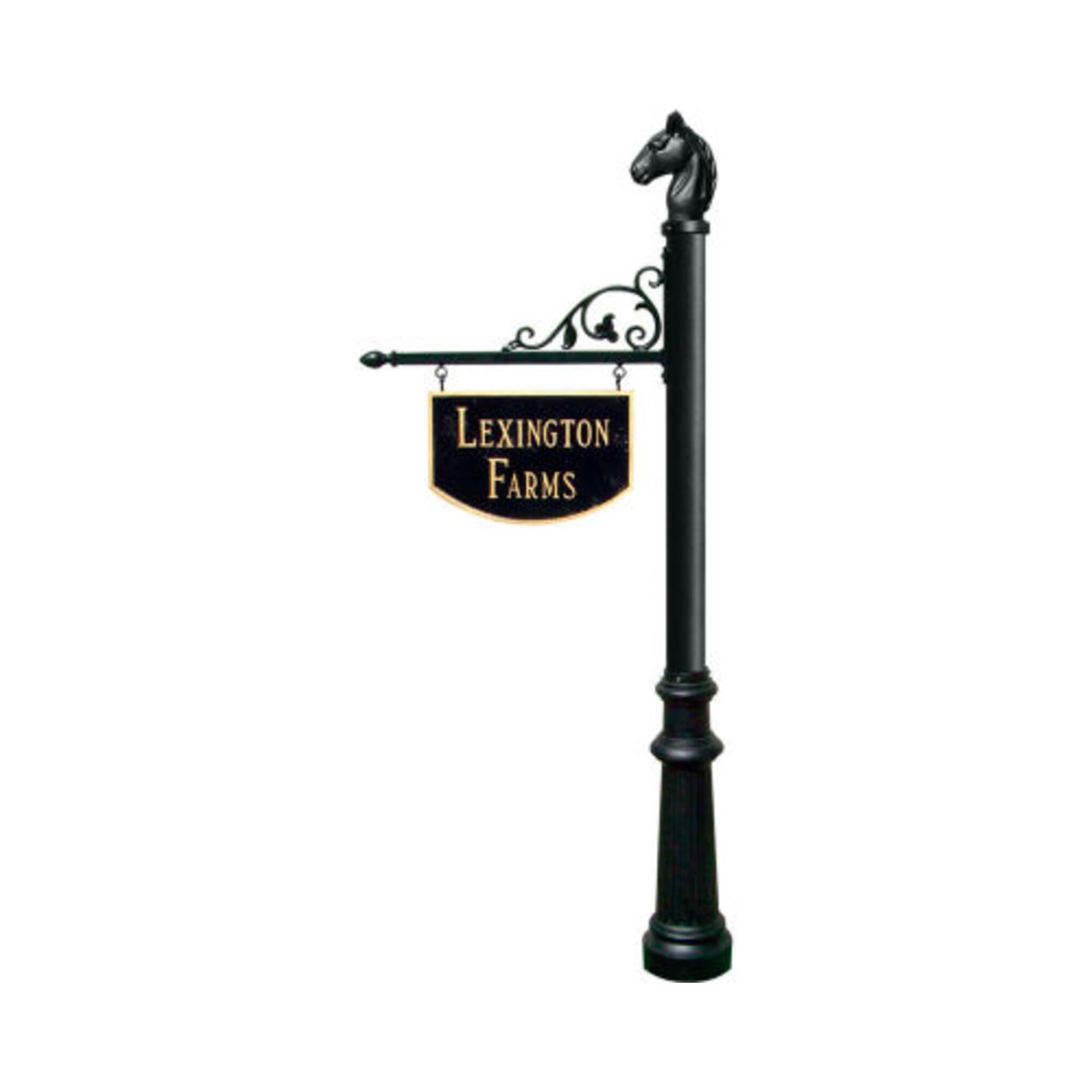 Large Hanging Ranch Sign with post, decorative Fluted base and Horsehead finial