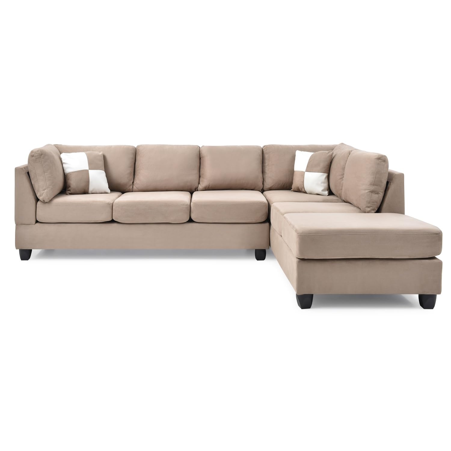 Malone 111 in. Mocha Suede 4-Seater Sectional Sofa with 2-Throw Pillow