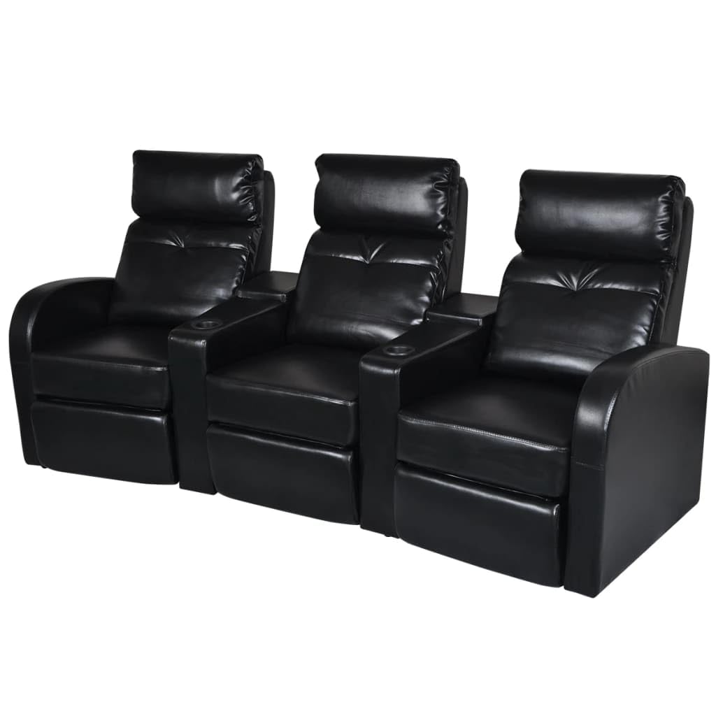 Vidaxl Sofa, 3 Seat Recliner Sofa With Adjustable Backrest, Upholstered Reclining Sofa Home Theater Seating, Modern Style, Black Faux Leather