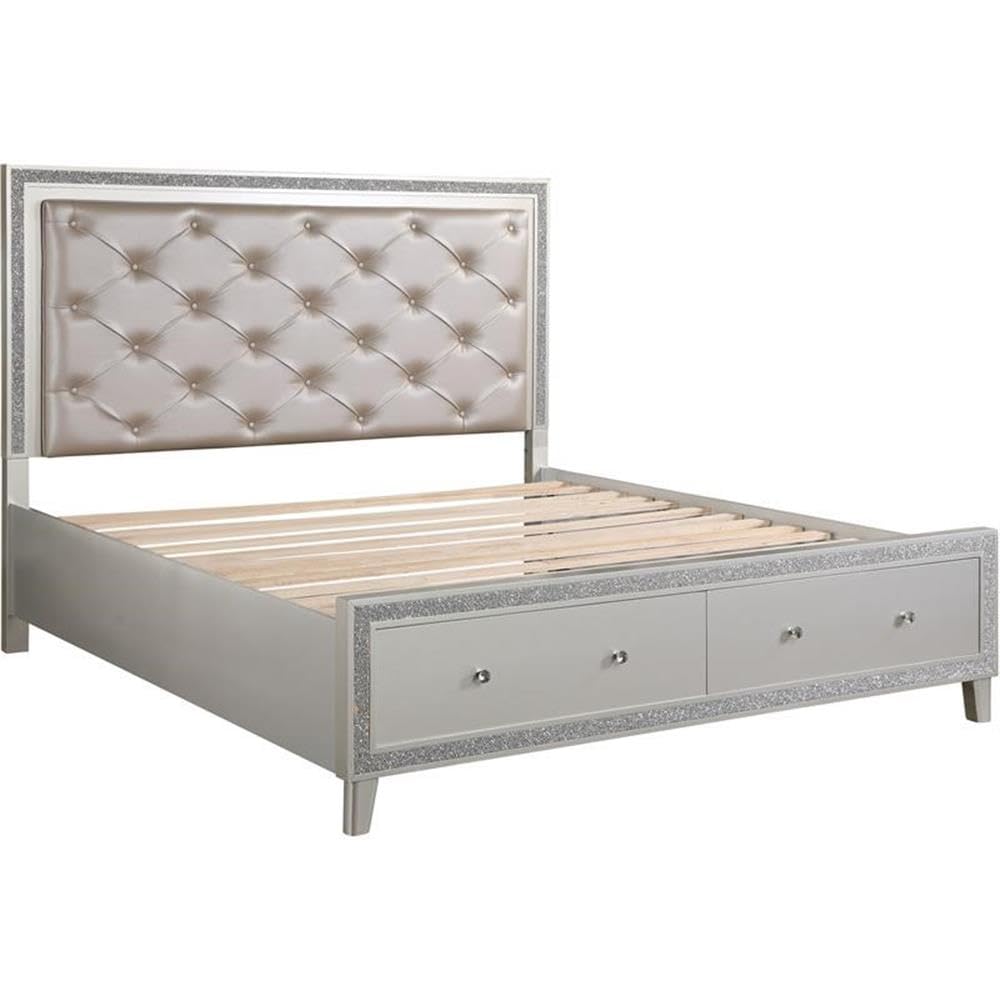 BD00241EK - Eastern King Bed w/Storage, PU & Champagne Finish - Sliverfluff