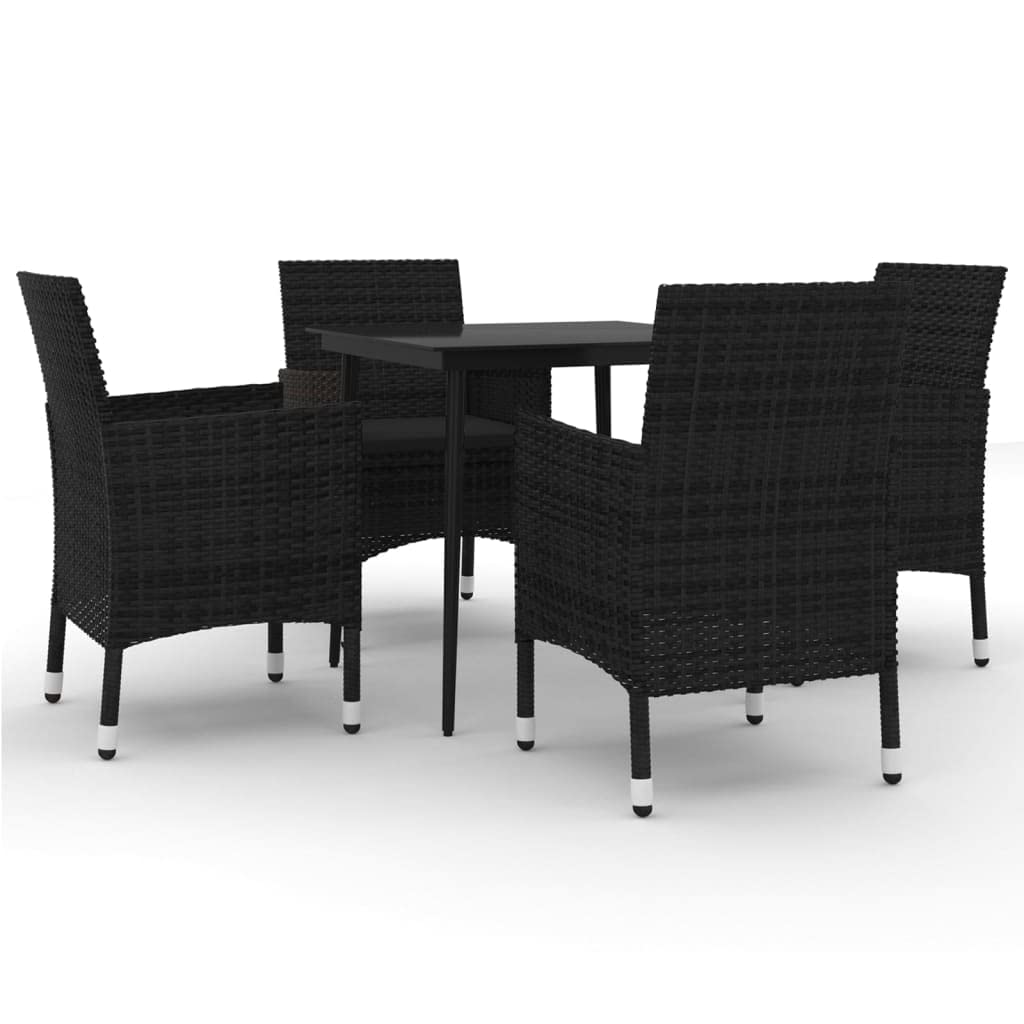 vidaXL 5 Piece Patio Dining Set with Cushions Poly Rattan and Glass
