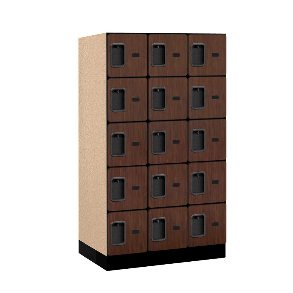 12 Wide Five Tier Box Style Designer Wood Locker - 3 Wide - 5 Feet High - 21 Inches Deep - Mahogany