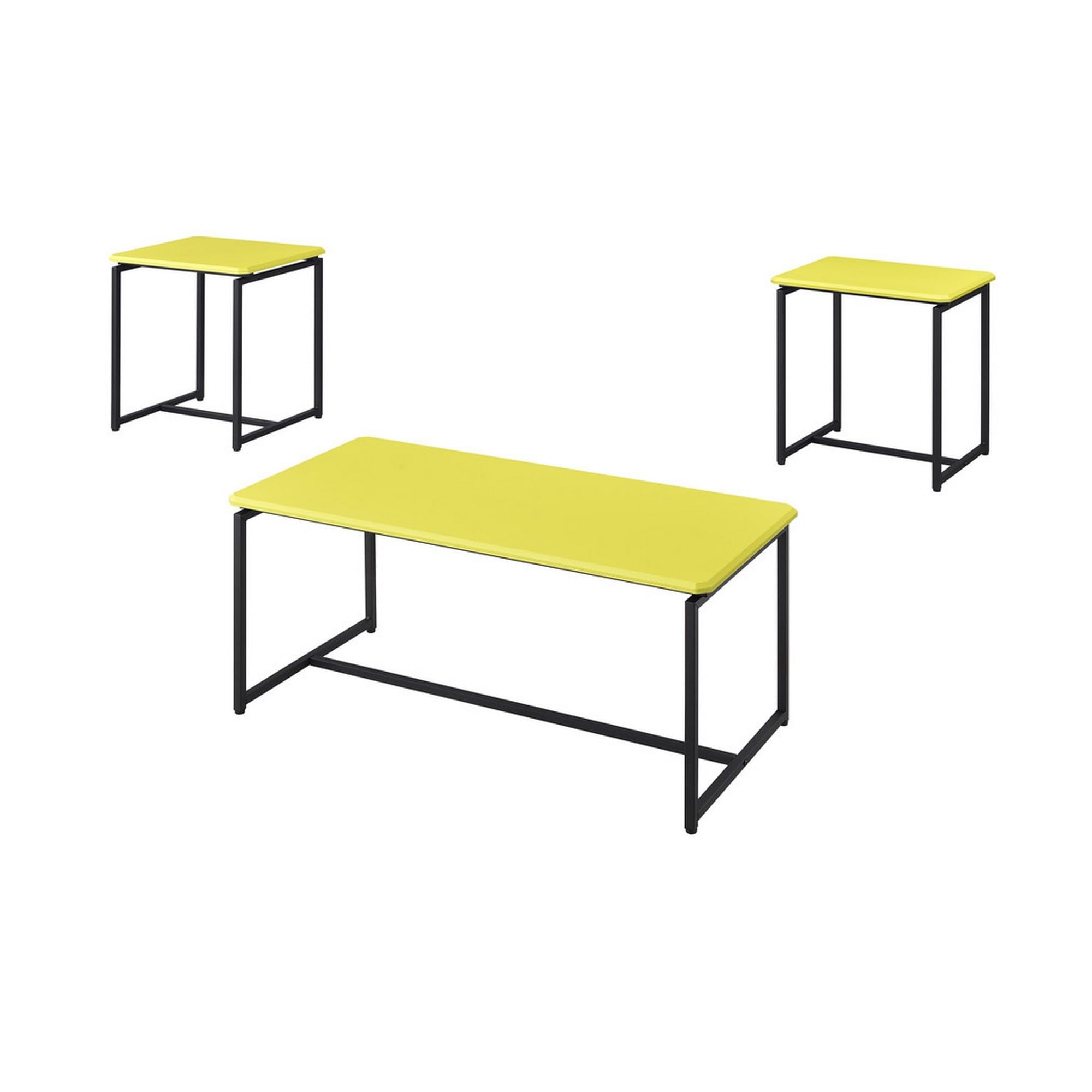 Ont 3 Piece Coffee Table and End Table Set, Yellow Carbon Fiber Top