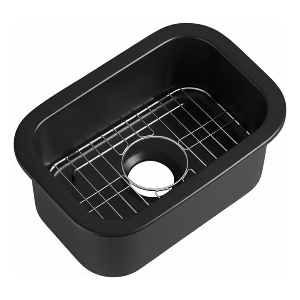 ALFI brand ABF1319UD-BM Black Matte Small 13x19??Rectangle Fireclay Undermount or Drop In Prep Sink w Grid included