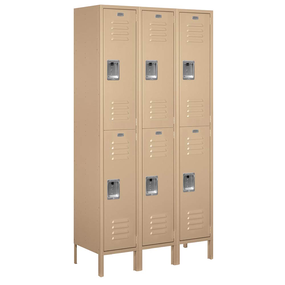 18 Wide Double Tier Standard Metal Locker - 3 Wide - 6 Feet High - 21 Inches Deep - Tan - Assembled