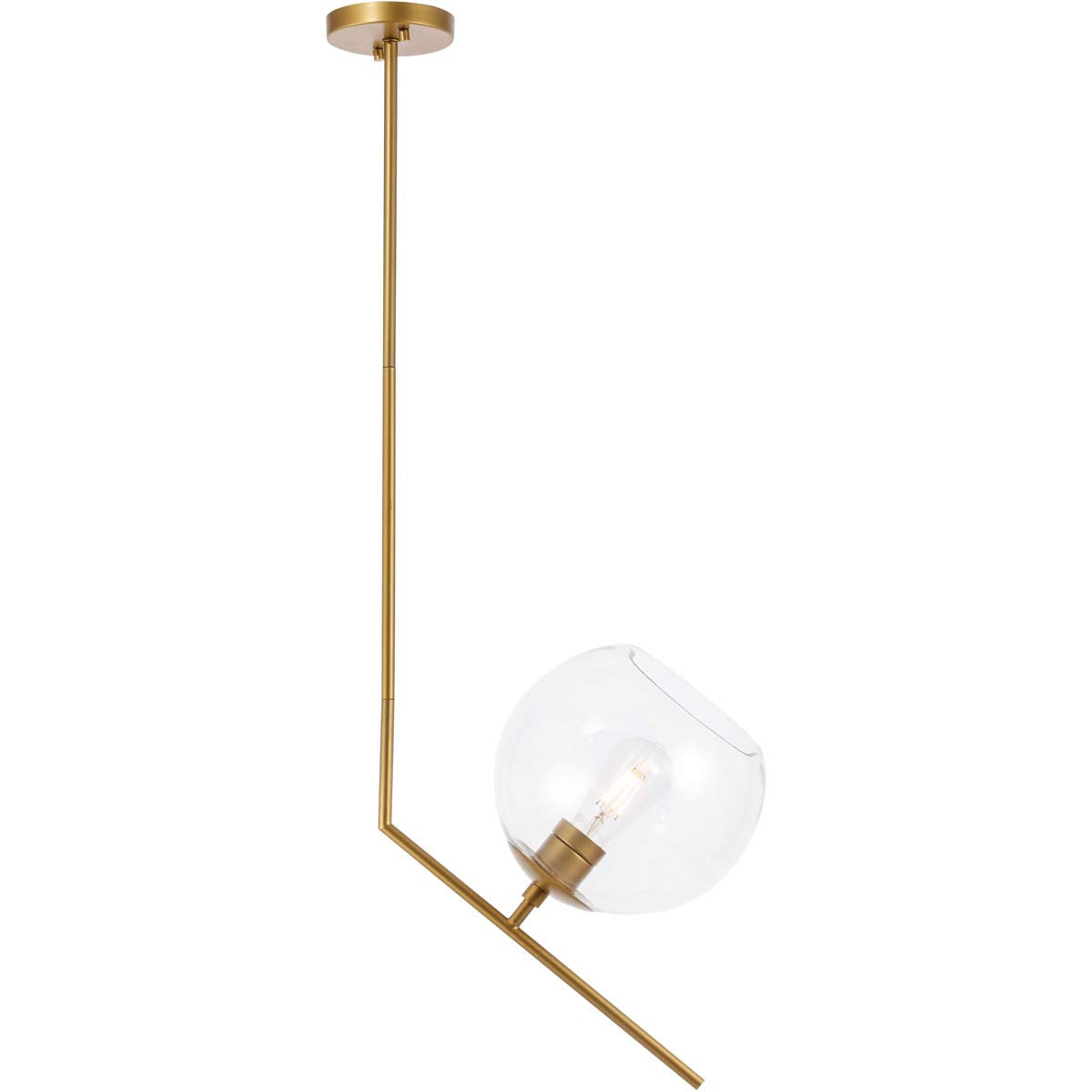Living District Indoor Modern Home Decorative Bright Ceiling Ryland 1 Light Brass And Clear Glass Pendant