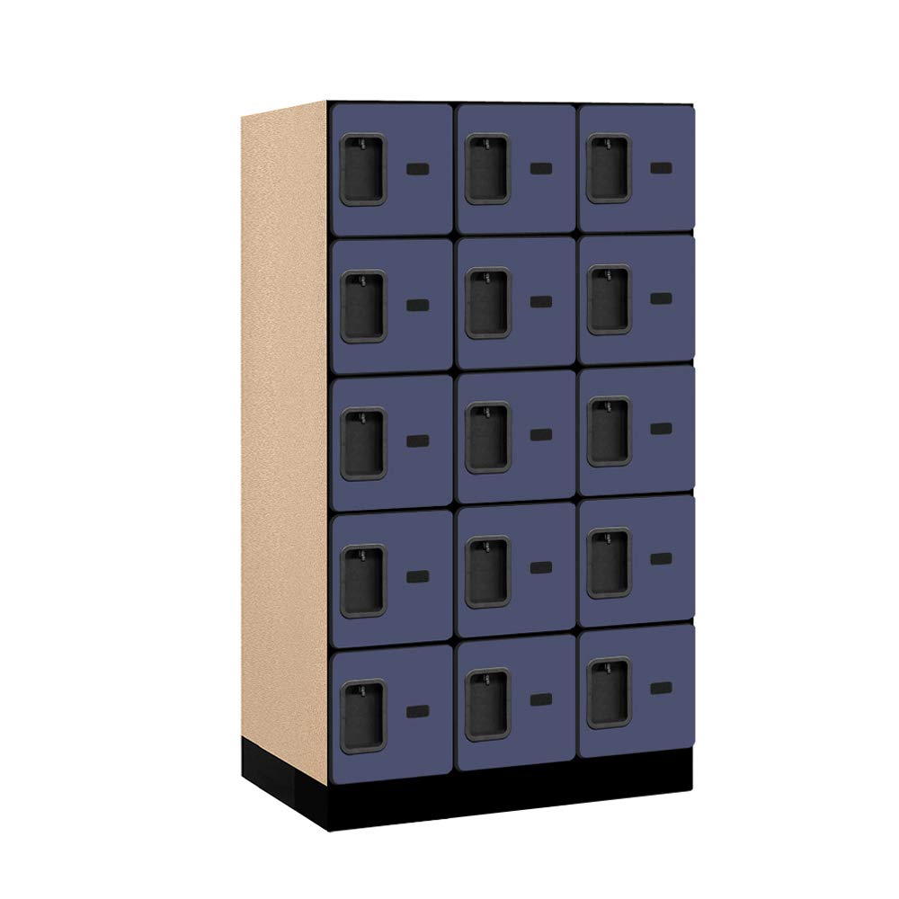 12 Wide Five Tier Box Style Designer Wood Locker - 3 Wide - 5 Feet High - 21 Inches Deep - Blue