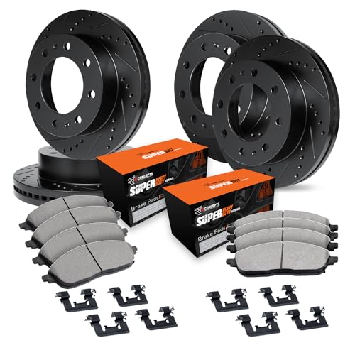 R1 Concepts Drilled and Slotted Black Disc Brake Rotor Set with Super Duty Pads and Hardware WHXH2-99063