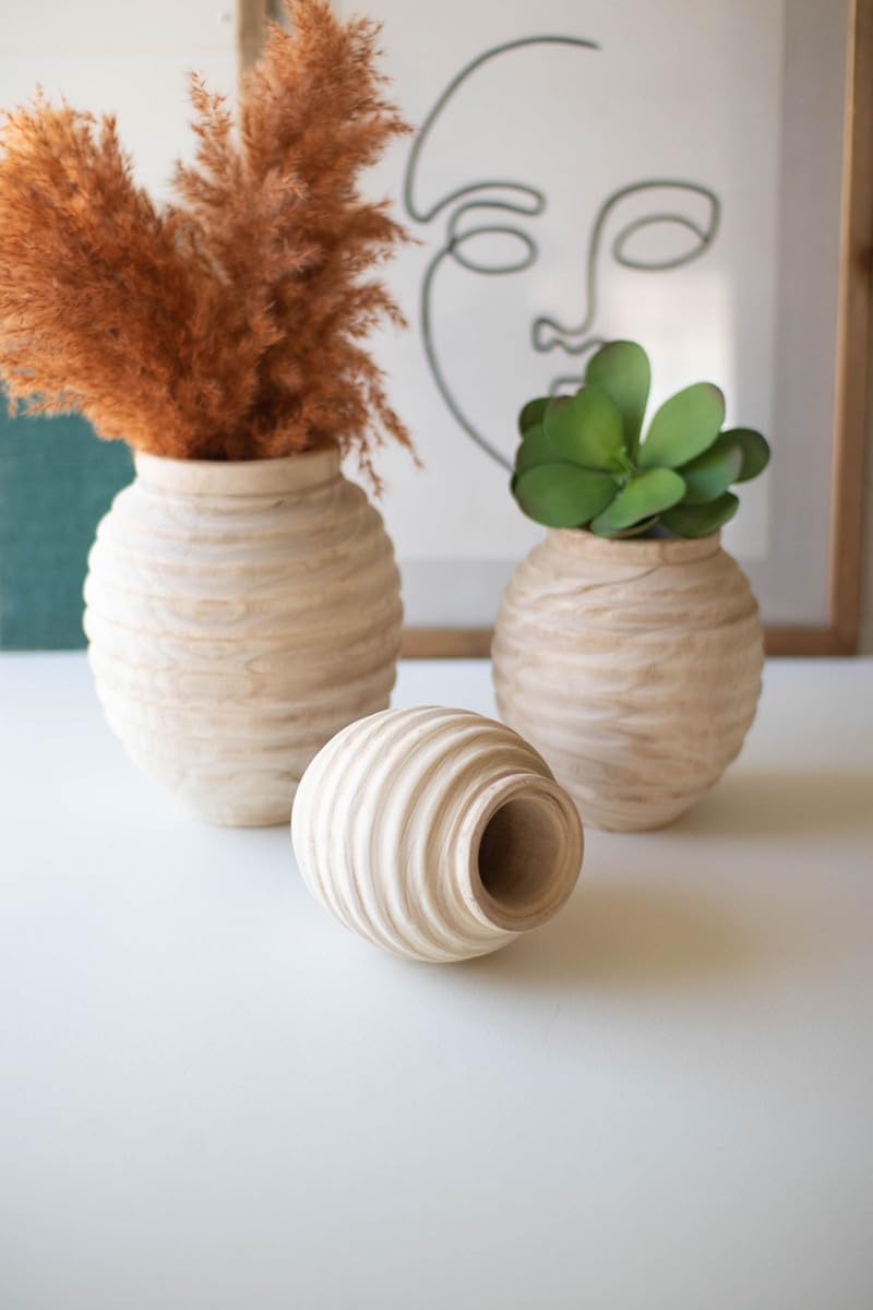 Kalalou Cfan1125 Set Of Three Natural Wooden Gourd Pots