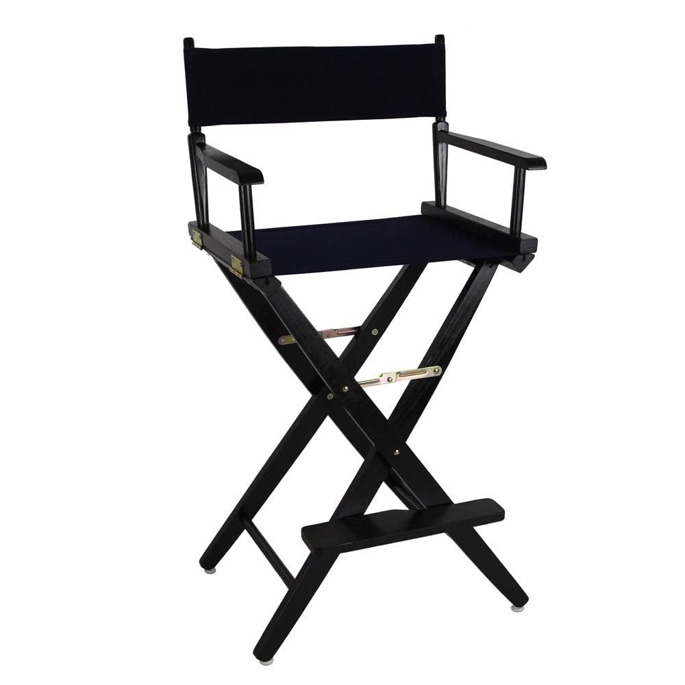 Extra-Wide Premium 30  Directors Chair Black Frame W/Navy Color Cover