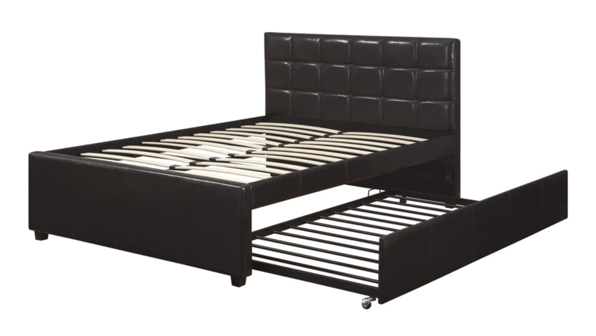 Multi utility Full Bed With Trundle Squ Tufted Head Boards Espresso,Black