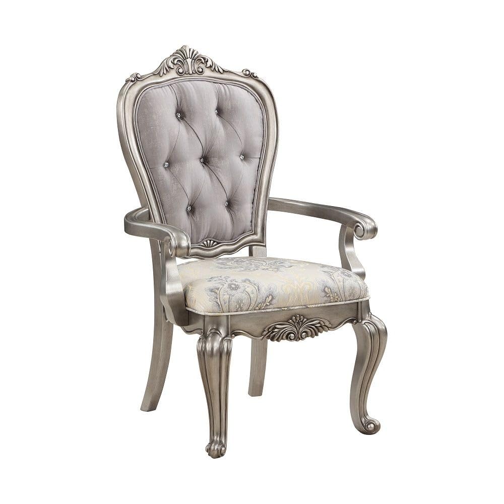 Aria 27 Inch Side Dining Chair Set of 2, Velvet, Antique Platinum Tone