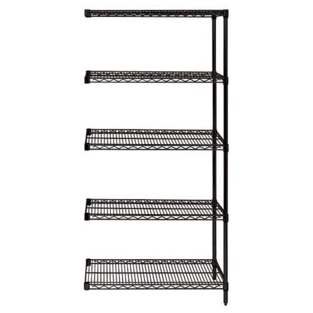 Quantum AD74-1848BK-5 Wire Shelving Add-On Kit, 42W x 18D x 74H, 600 lbs Capacity, Carbon Steel, Epoxy Coated, Black, NSF
