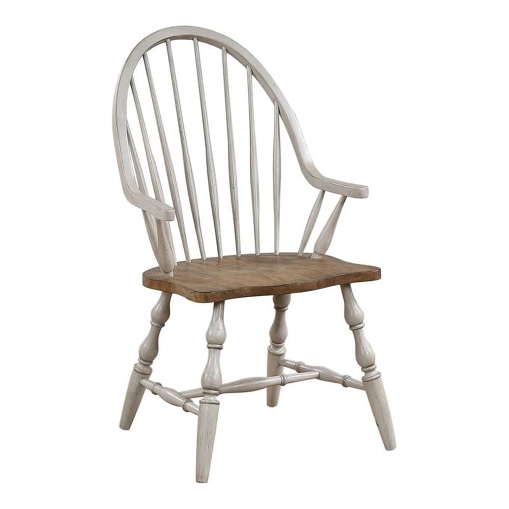 Sunset Trading Country Grove Windsor Dining Chair with Arms| Distressed Gray and Brown Wood