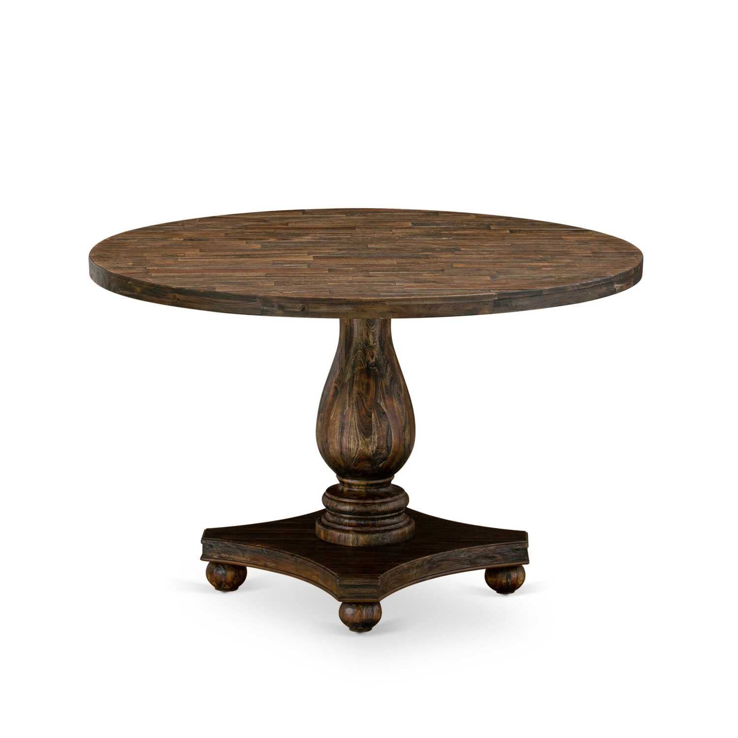 I2AB5-N35 5Pc Dining Table Set - Round Table and 4 Parson Chairs - Antique Walnut Color