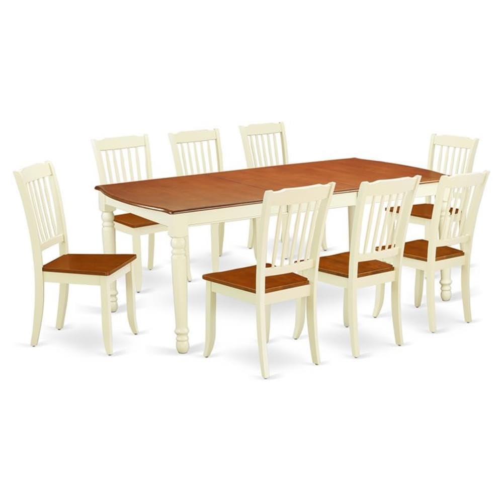 DODA9-BMK-W 9PC Rectangular 60/78 inch Table with 18 In Leaf and 8 vertical slatted Chairs
