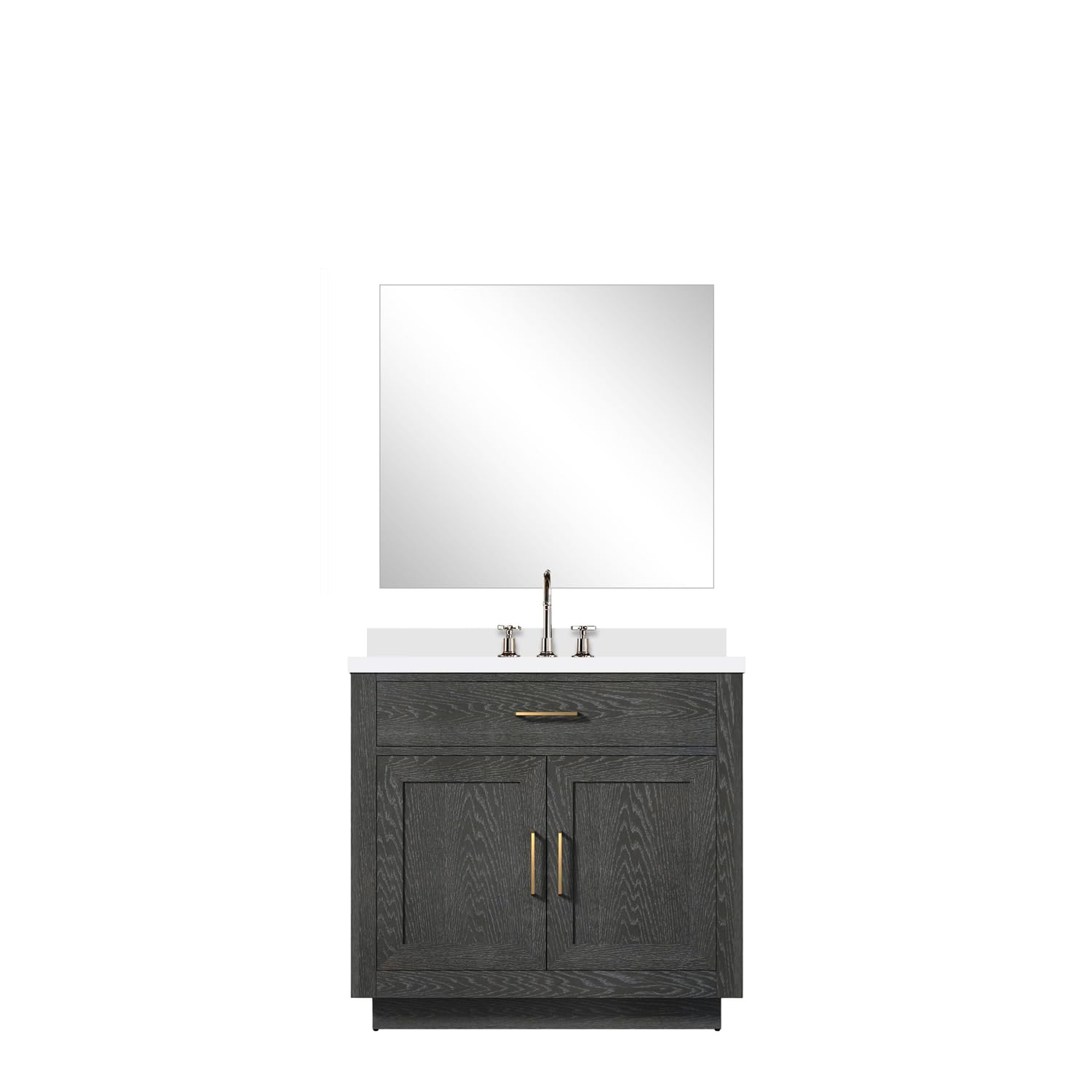 Abbey 36 in W x 22 in D Black Oak Single Bath Vanity Cultured Marble Countertop, 34 in Mirror and Faucet Set