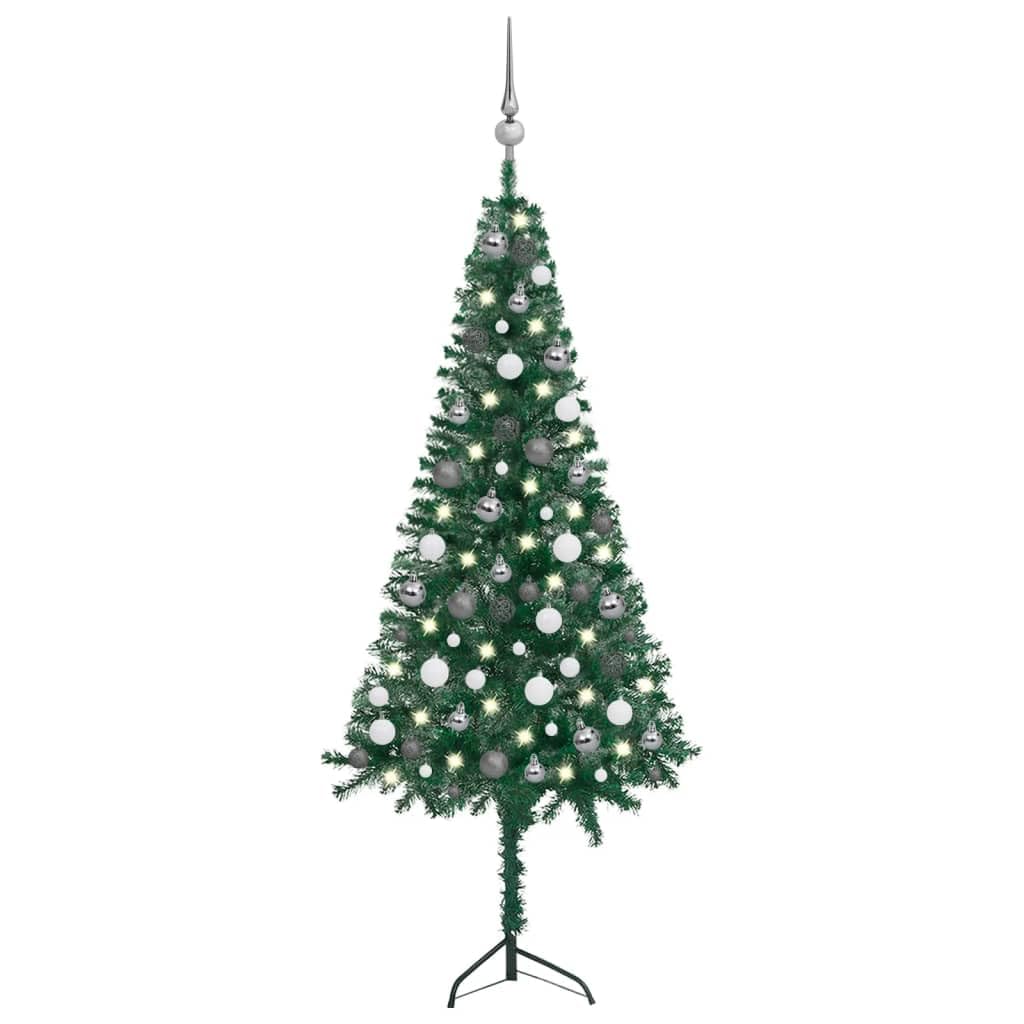 vidaXL Corner Artificial Christmas Tree LEDs&Ball Set Green 59.1 PVC"