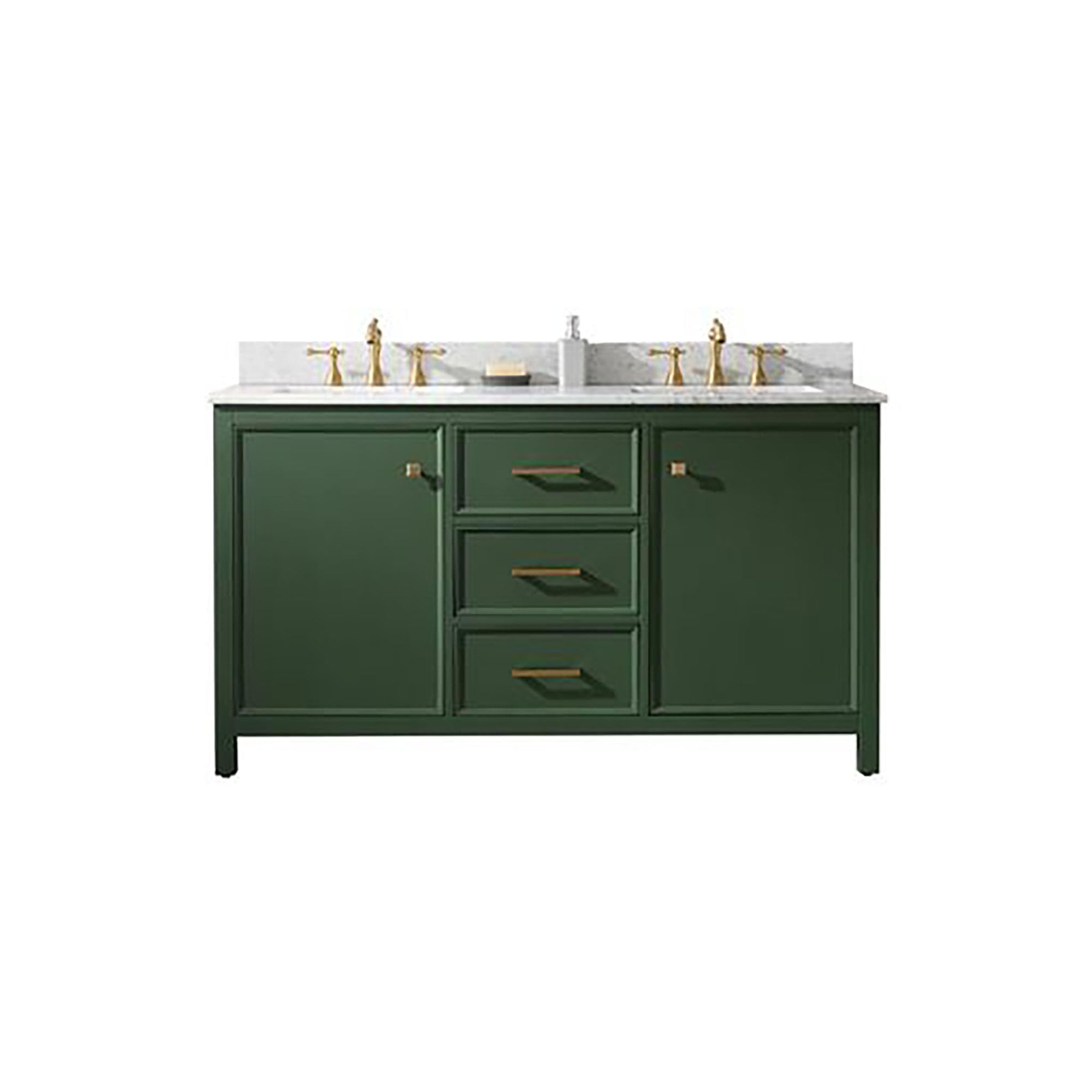 60 VOGUE GREEN FINISH DOUBLE SINK VANITY CABINET WITH CARRARA WHITE TOP