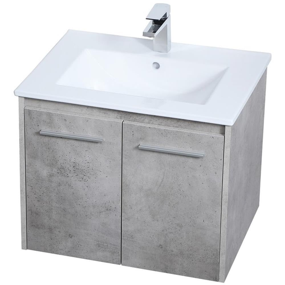 Elegant Decor Rasina 24' Single Porcelain Top Floating Bathroom Vanity In Gray