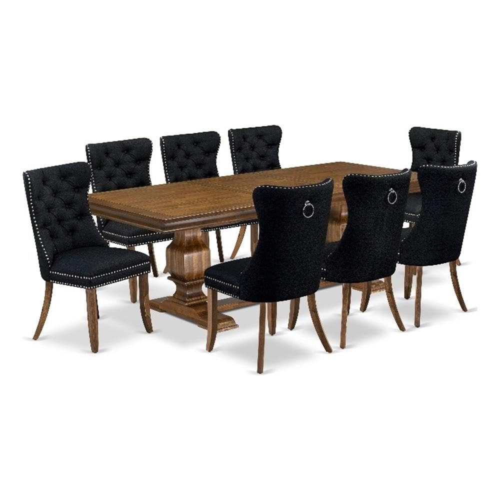 9 Pieces Dining Table Set a Rectangle Table and 8 Linen fabric Dining Chairs