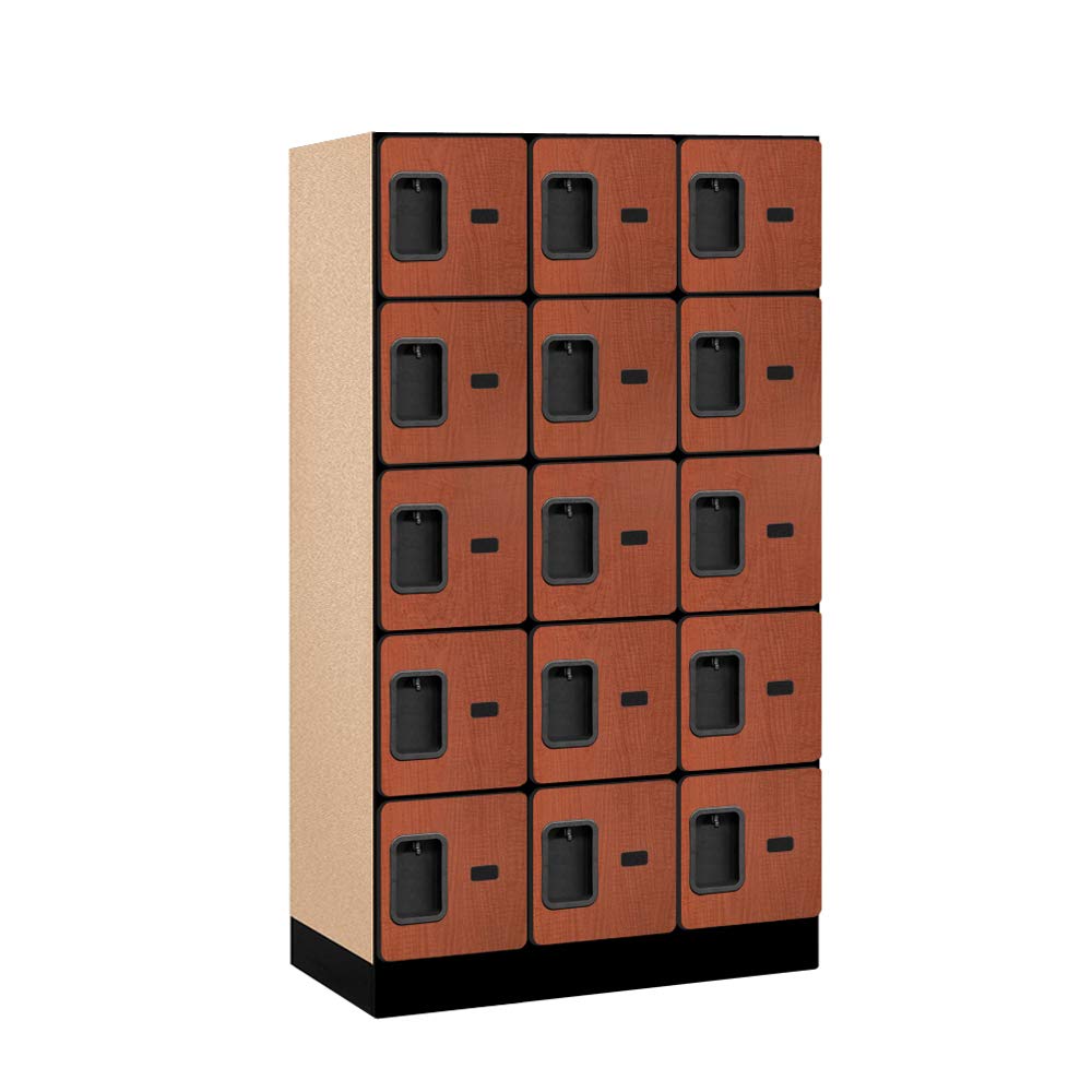 12 Wide Five Tier Box Style Designer Wood Locker - 3 Wide - 5 Feet High - 18 Inches Deep - Cherry