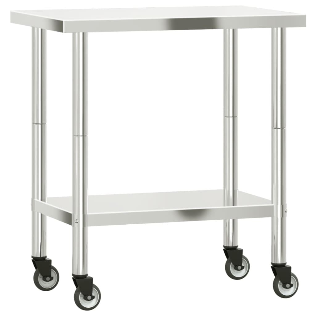 vidaXL Kitchen Work Table with Wheels 32.5x21.7"x33.5" Stainless Steel"