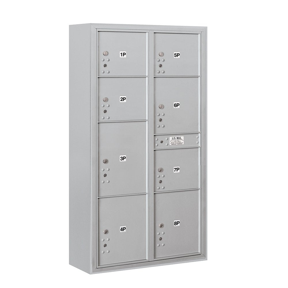 Maximum Height Surface Mounted 4C Horizontal Parcel Locker with 8 Parcel Lockers in Aluminum with USPS Access