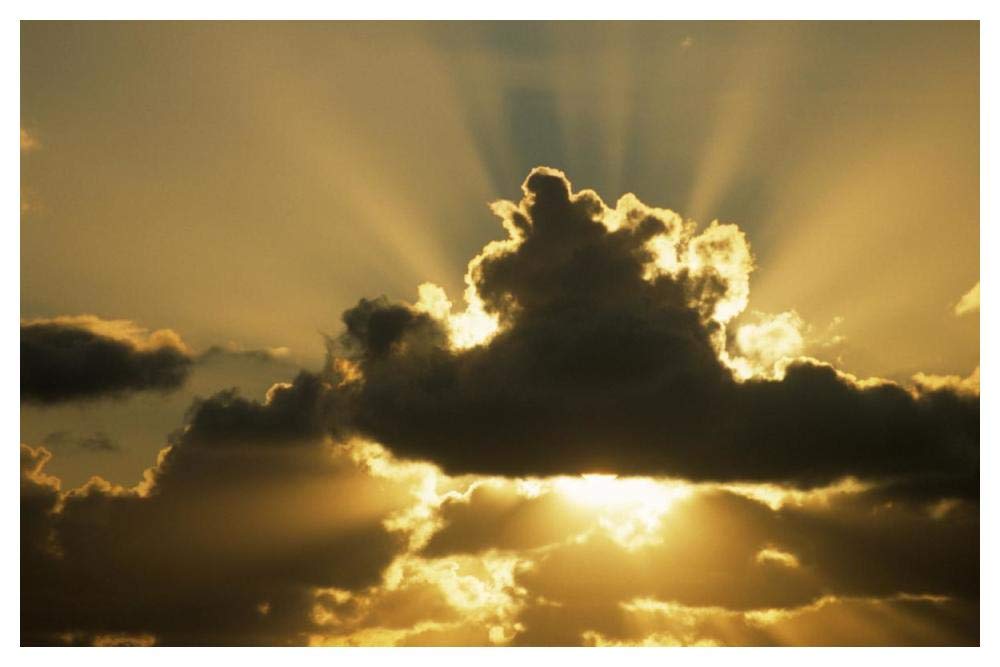 Sun rays beam from behind cumulus clouds-Paper Art-50x34”