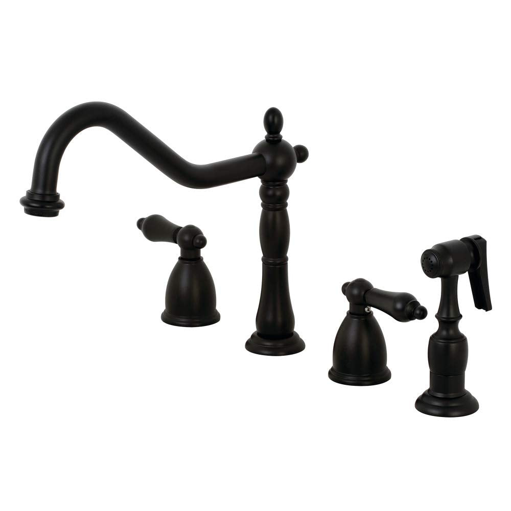 Kingston Brass Kb1790Albs 8-Inch Widespread Kitchen Faucet With Brass Sprayer, Matte Black